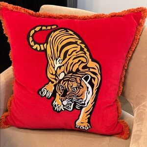 Brand New Red Tiger Embroidered Throw Pillow